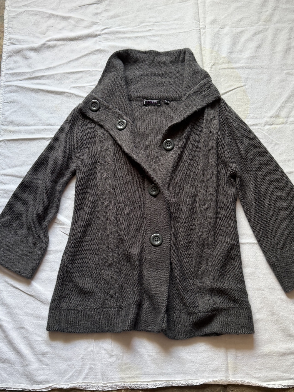 Creazioni Effeci Charcoal Cable-Knit Shawl Collar Cardigan
